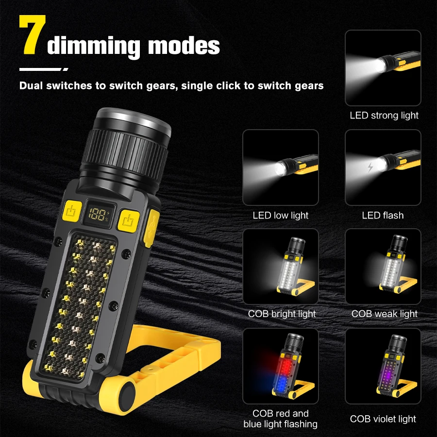 F2 Multi-functional Portable LED Lantern Rechargeable Zoom Torch UV Flashlights Outdoor Camping Searchlight Emergency Power Bank