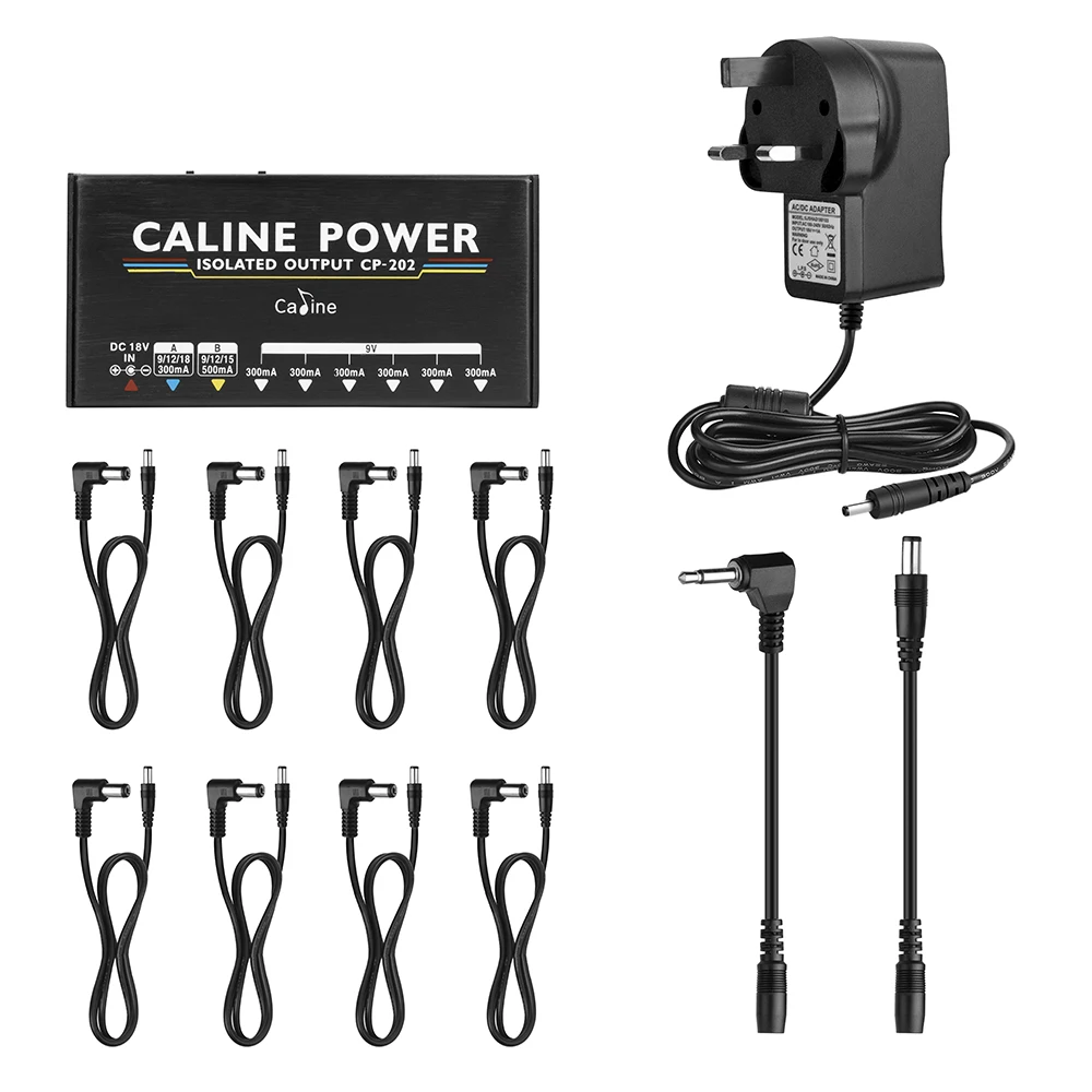 Caline CP-202 Truly Isolated Power Supply Digital Delayer For 9V/12V/15V/18V Guitar Effect Pedal 36W 8 Outputs With Adapter