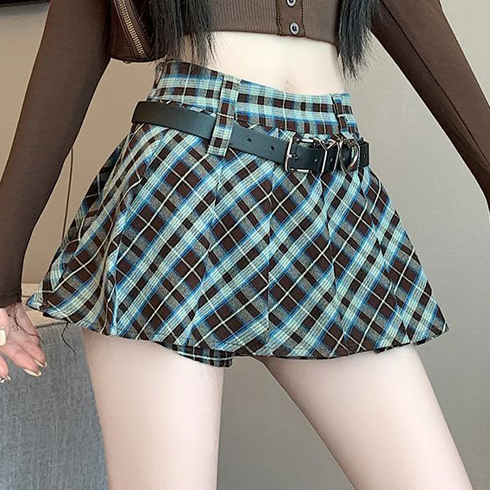 กระโปรงลายสก็อตผู้หญิง ฤดูใบไม้ร่วงและฤดูหนาว 2025 รุ่นใหม่ ทรงเอ จีบ กระโปรงสั้นเอวสูง สไตล์วินเทจ