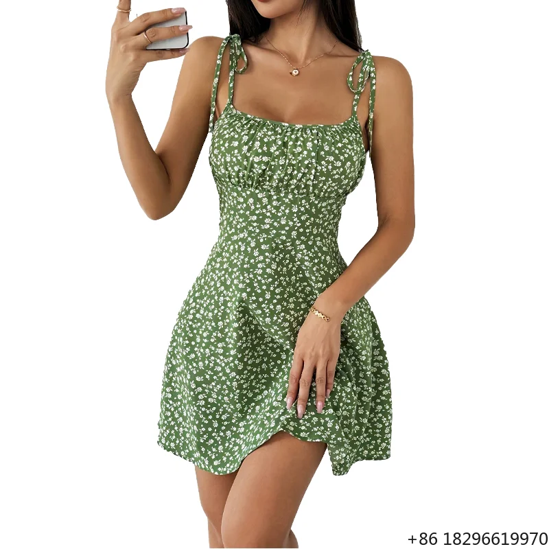 Summer printed high waisted beach vacation dress
