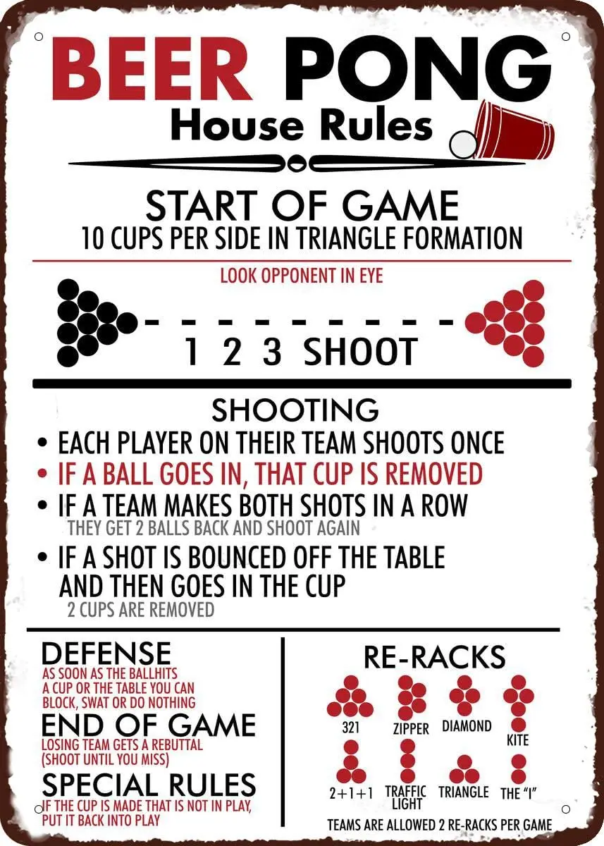 Beer Pong House Rules 8” x 12” Retro Metal Tin Vintage Wall Art Sign sign