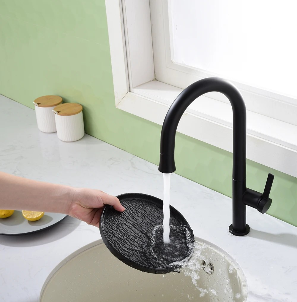 الراقية جميع الحنفيات المطبخ النحاسية سطح الخيالة صنبور الماء الساخن البارد المطبخ صنبور حوض خلاط أسود الحديثة قطب بالوعة المطبخ صنبور صنبور الذواقة الذهبي المصقول الفاخر للمطبخ الحنفية بالوعة المطبخ #3