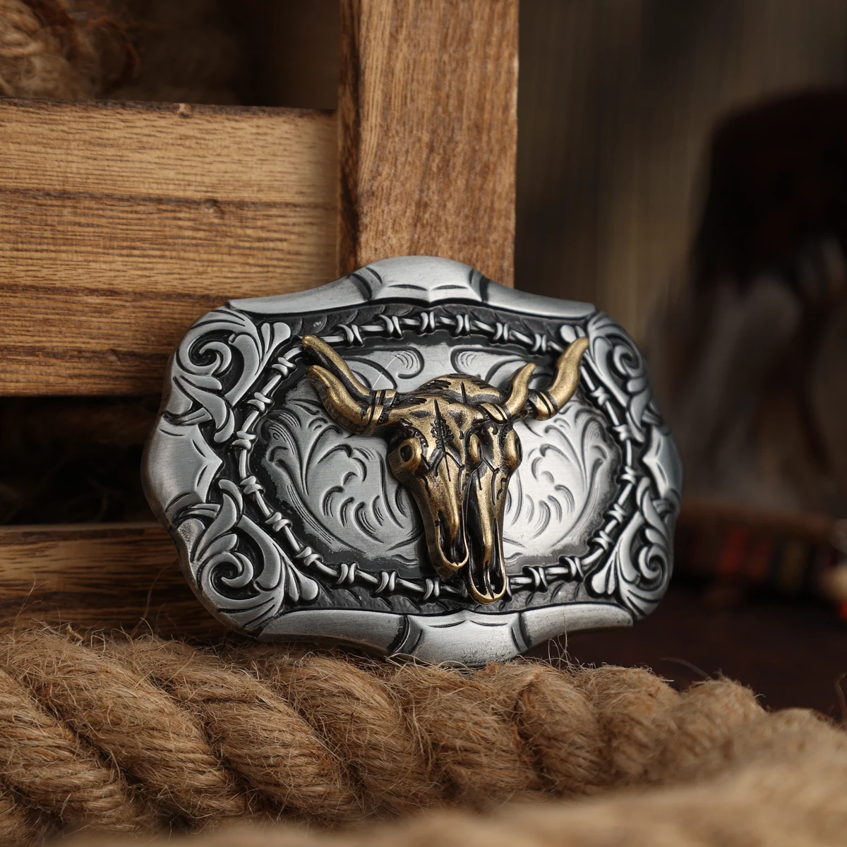 A Belt Buckle Head - A Western Cowboy-Style Belt Buckle Head - A Metal Buckle Head view 4