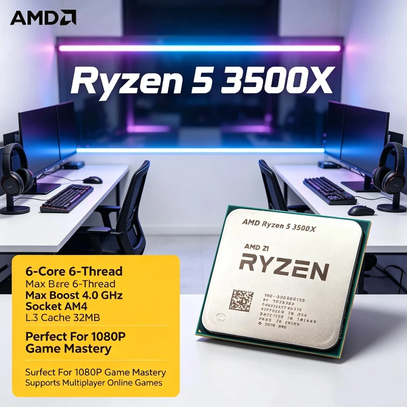 Ryzen 5 3500X Socket AM4 CPU Processor For School Learning PC Online Classes Light Design Reliable Everyday Performer 6C 6T