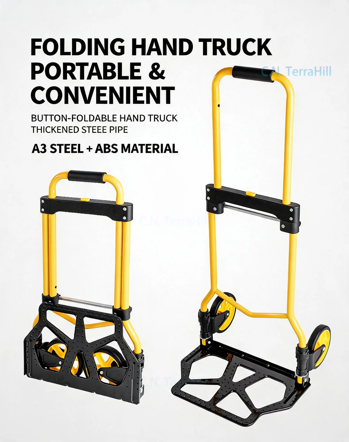 Folding Utility Cart with Silent Wheels, Heavy Duty Portable Shopping Trolley for Groceries and Moving Goods