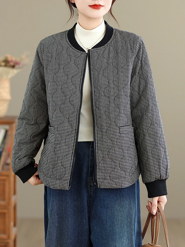 منقوشة القطن Jaet المرأة عادية Faionable طويلة Sve الوقوف طوق ort ملابس خارجية القطن الخالص الخريف الشتاء وصول جديد