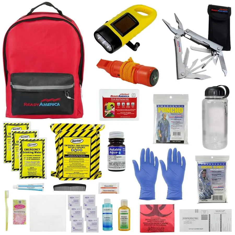 

72 Hour Deluxe Emergency Kit, 1Person 3Day Backpack, First Aid Kit, Survival Blanket, Power Station, Emergency Food, Portable Di
