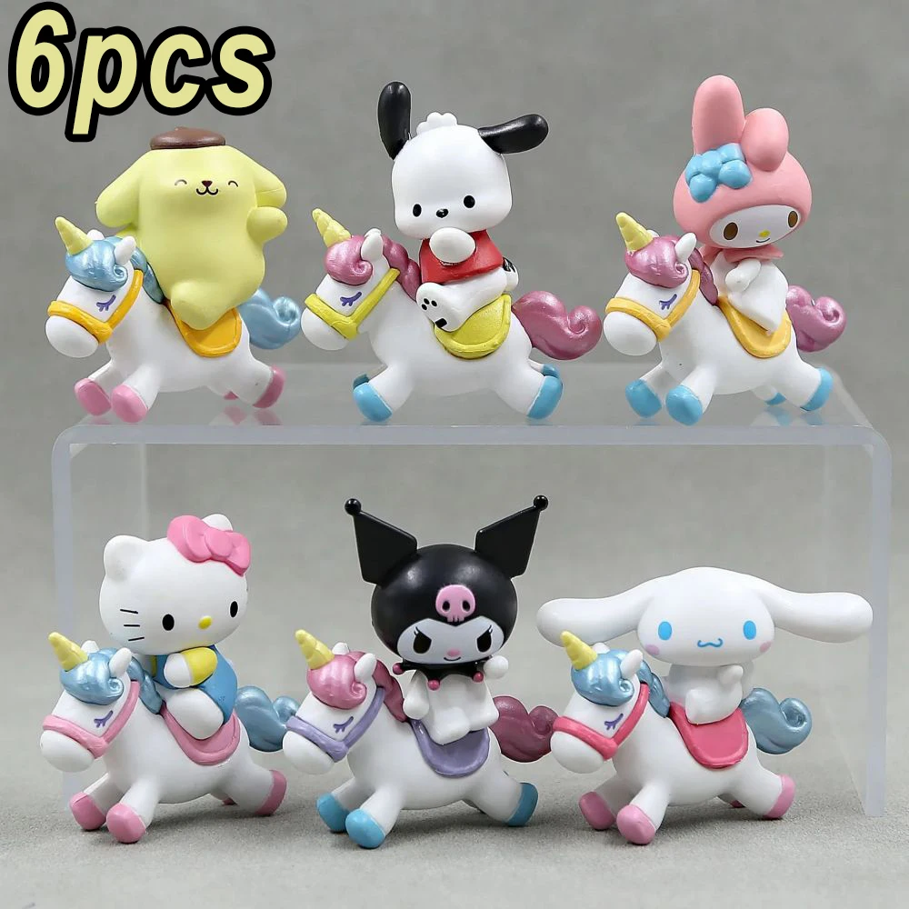 6pcs Sanrio Unicorn Anime Figure Kuromi DIY Cake Decorative Accessories Home Decoration Ornament Cute Doll Toys Christmas Gifts