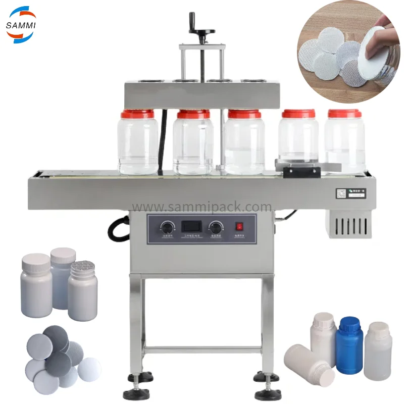 Automatic Plastic Bottle Glass Jar Cap Aluminum Foil Induction Sealing Machine, Continuous Induction Sealer Machine