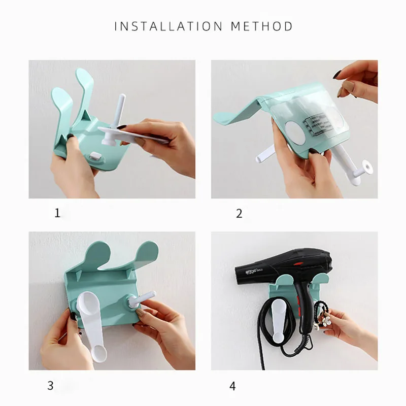 Asciugacapelli supporto per staffa di montaggio a parete asciugacapelli senza chiodi gancio per appendere con supporto per cavo gancio senza foratura per il bagno di casa