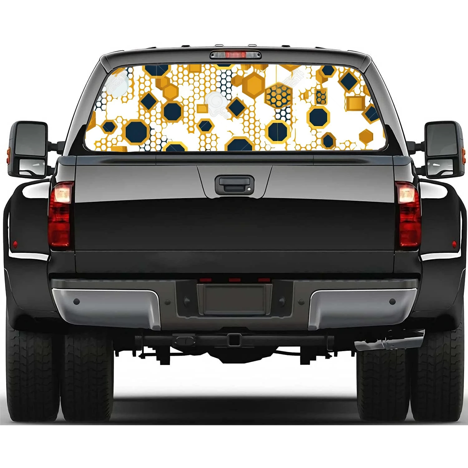 Bal peteği desen araba arka cam çıkartması Fit Pickup, kamyon, araba evrensel delikli arka Windows vinil yapışkan See Through