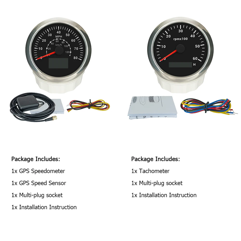 

ELING Marine 85mm GPS Speedometer 60mph 120MPH 200MPH + Tachometer 6000RPM 0-8000RPM with 7 Colors Backlight for Car Boat Yacht