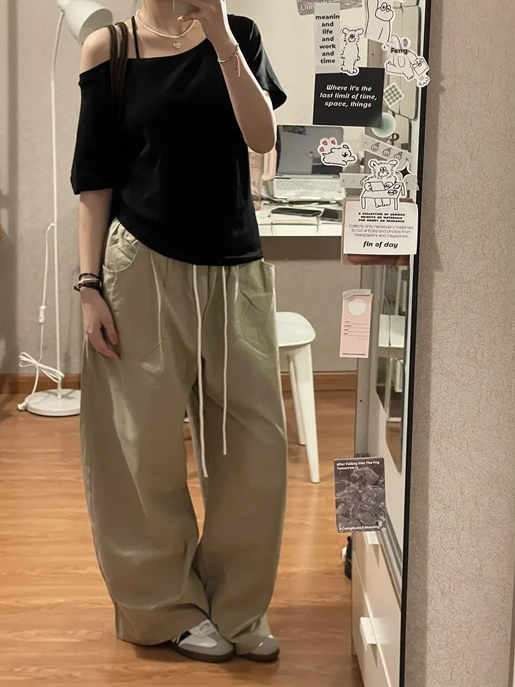 Bla Off-oulder Loose ort-Sve T-irt Women's Summer New Sle Pure Desire Spicy Girl Diagonal Collar Bone Exposure Top