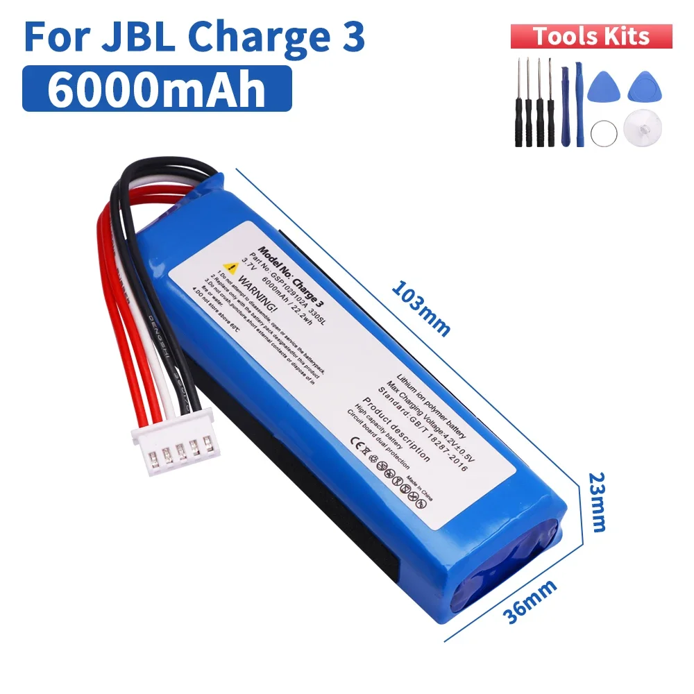 بطارية بديلة أصلية لشحن 6000 مللي أمبير في الساعة 3 لـ JBL Charge 3 Charge3 GSP 1029102 بطارية