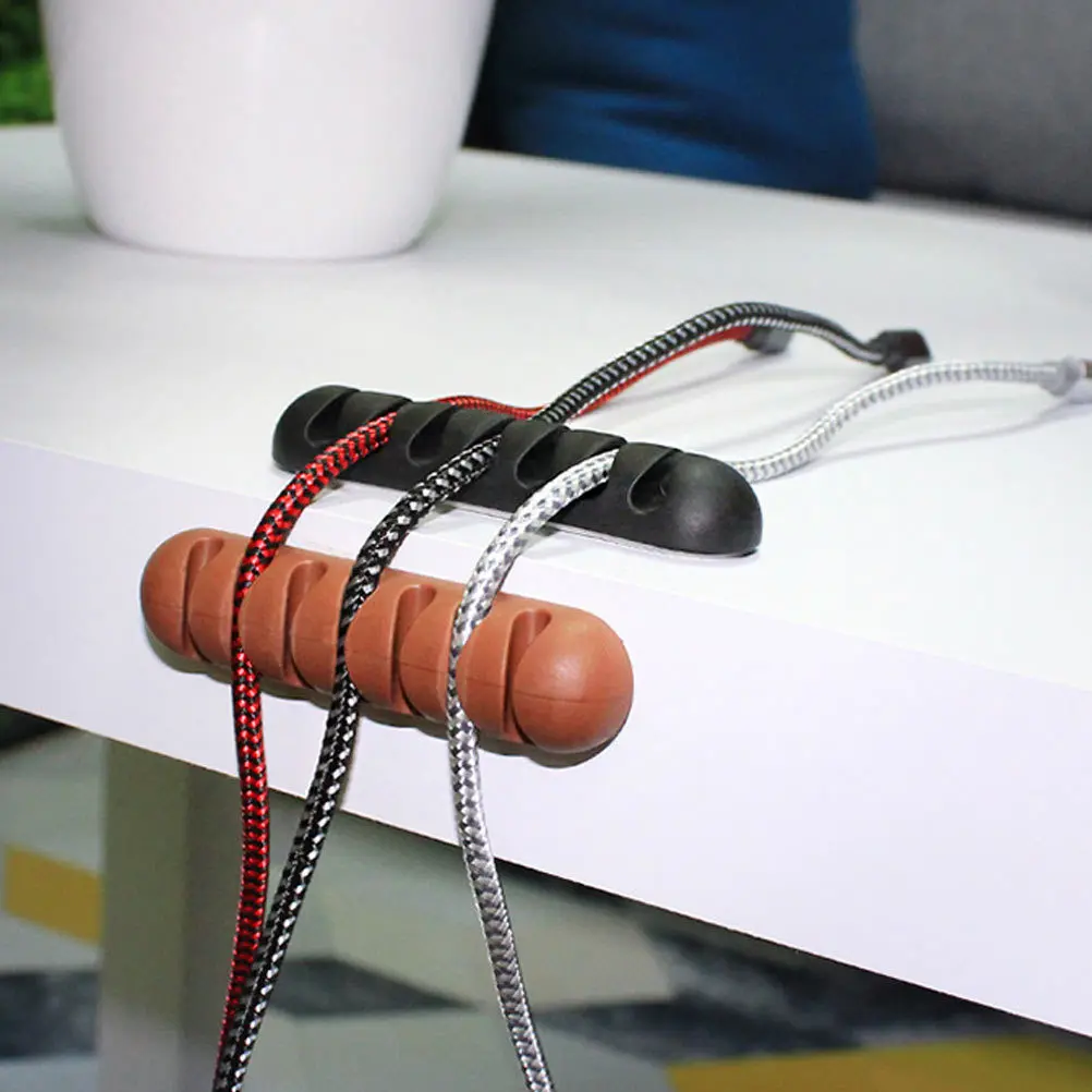Arranjador de fio de silicone com 7 espaços, 4 unidades, suporte de cabo de mesa, organizador para casa, escritório, carro, acessórios de gerenciamento de cabos