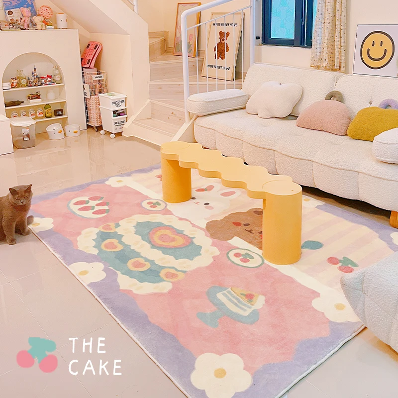 Cute Girly Bedroom Carpet Large Area Teddy Bear Rabbit Plaid IG Living Room Carpet Cartoon Children's Play Mat Decoration Home