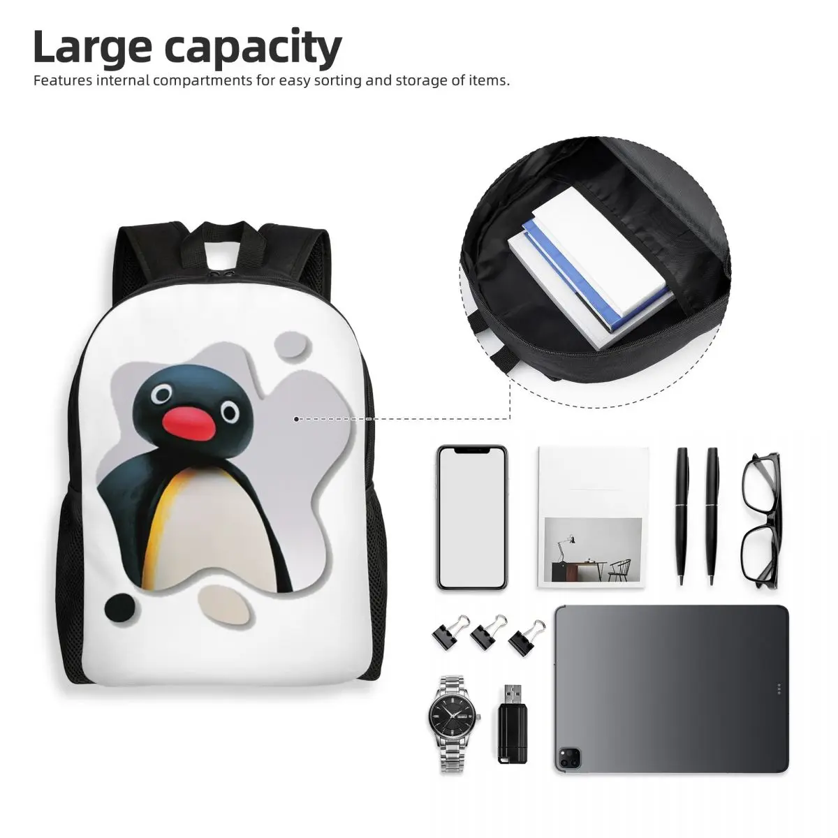Pingu Pinga Penguin Tv Backpack Student Boys Girls BookBag School Bag Laptop Shoulder Bags