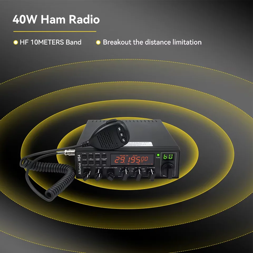 Retevis HS4 10 Meter Ham Radio Long Range Mobile Radio Multi-Mode Switch Dual Watch 6 Frequency Bands Mobile Transceiver