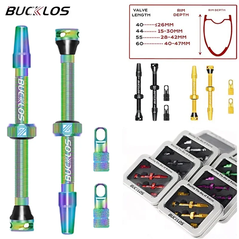 BUCKLOS Road MTB Tubeless Tire Presta Valve 40/60mm F/V Air Valve Stem Core Removable Tubeless Tire Valve CNC Aluminum 44 55mm