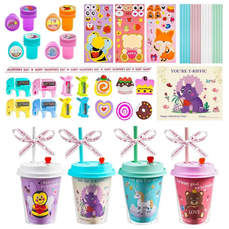 Crianças conjunto estacionário para meninas 24 peças presente do dia dos namorados conjunto de papelaria presente saco festas favores para o dia dos namorados