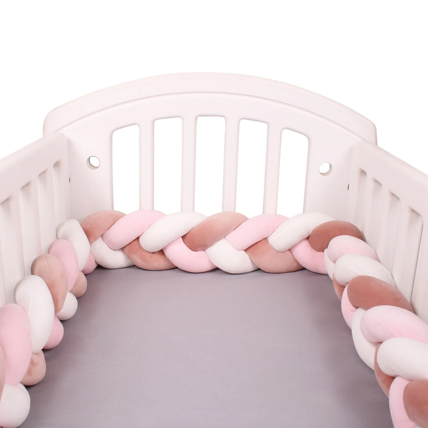 

300cm Newborn Bumper Crib Protector Knotted Braid Pillow Pure Woven Plush Knot Baby Room Decoration