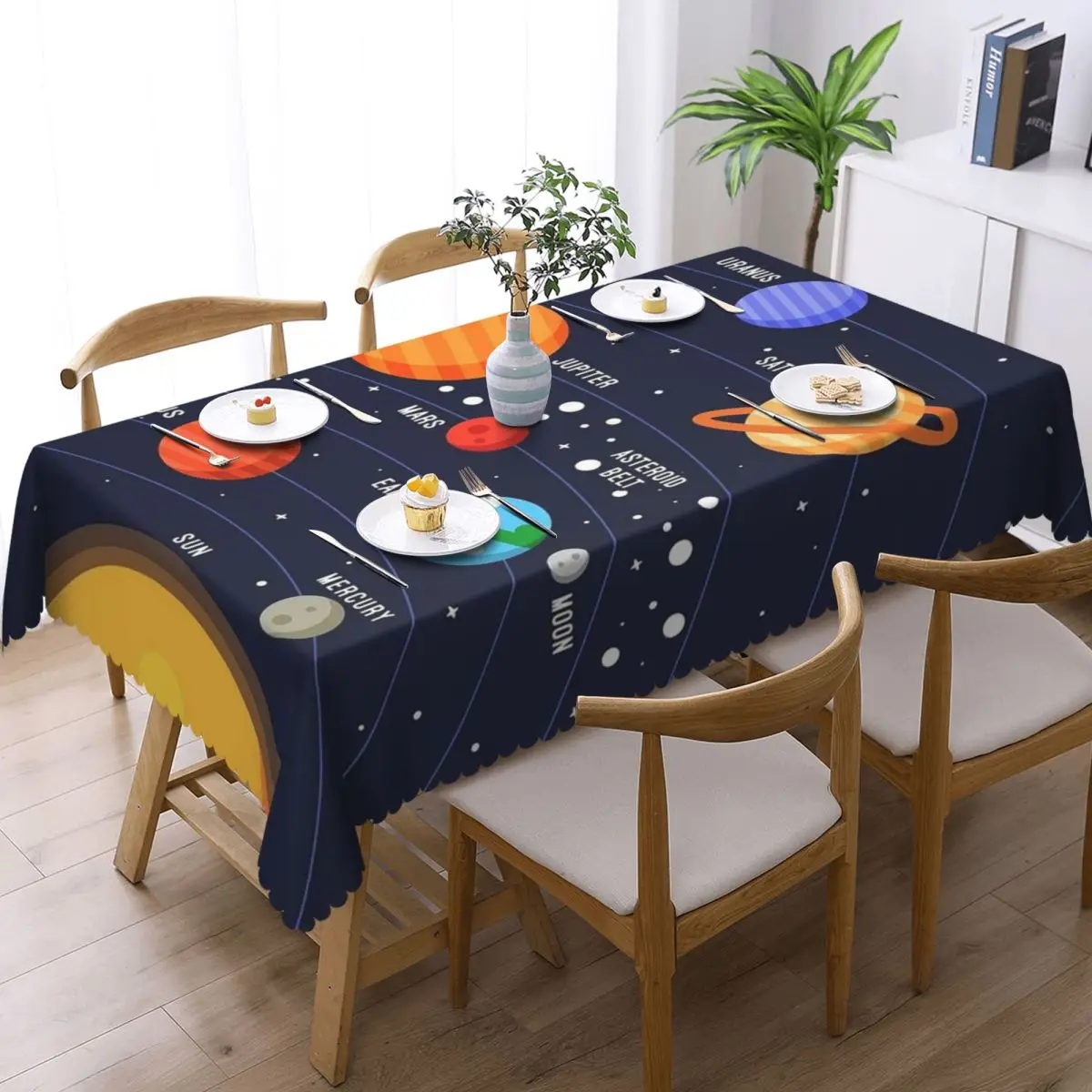 Planet Space In Solar System Custom Rectangular Tablecloth Waterproof Table Cover for Festival Party Decorations Table Cloth