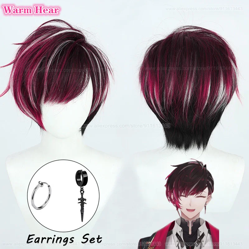 

High Quality Ver Vermillion Cosplay Wig Vtuber NIJISANJI Short Wig Heat Resistant Hair Halloween Party Role Play Wigs + Wig Cap