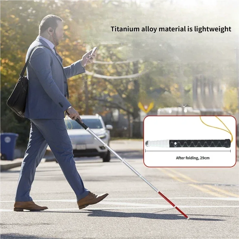 Telescopic cane, portable cane, blind cane, titanium alloy, lightweight, portable, durable