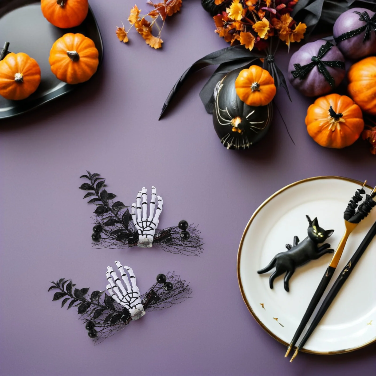

4 Pcs Halloween Headdress Horror Skull Clips Hairpin Black Cloth Barrettes