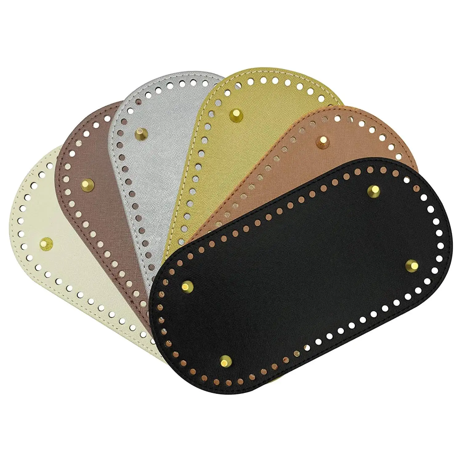 AA14 6 Pack PU Leather Bag Bottom Oval Wallet Bottom for Crochet Bag Bottom Crochet Bag Stud Bottom (25X12cm, 6 Colors)