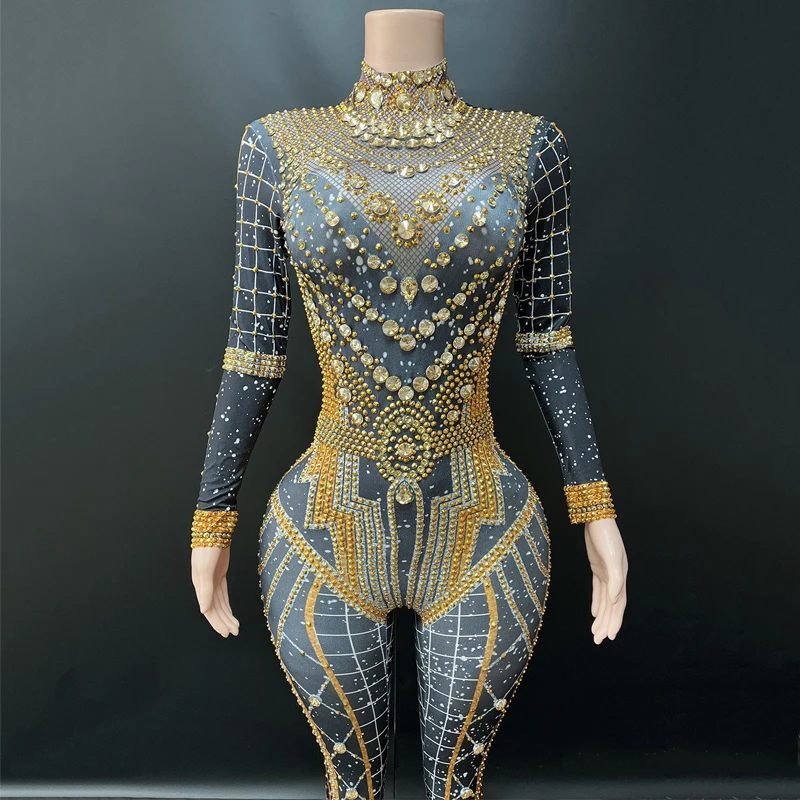 Nachtclub Bar DJ Gogo Dance Kostüm Frauen Voller Strass Overall Drag Queen Outfit Halloween Bühne Jazz Kleidung XS10165