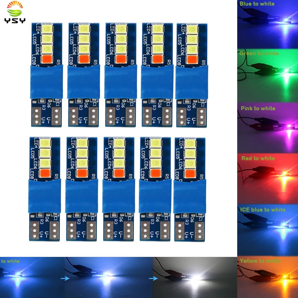 

10pcs Canbus W5W T10 8smd 2835 Auto Wedge Light Reading Lamp No Error Door Parking Bulb Blue Yellow Pink to white