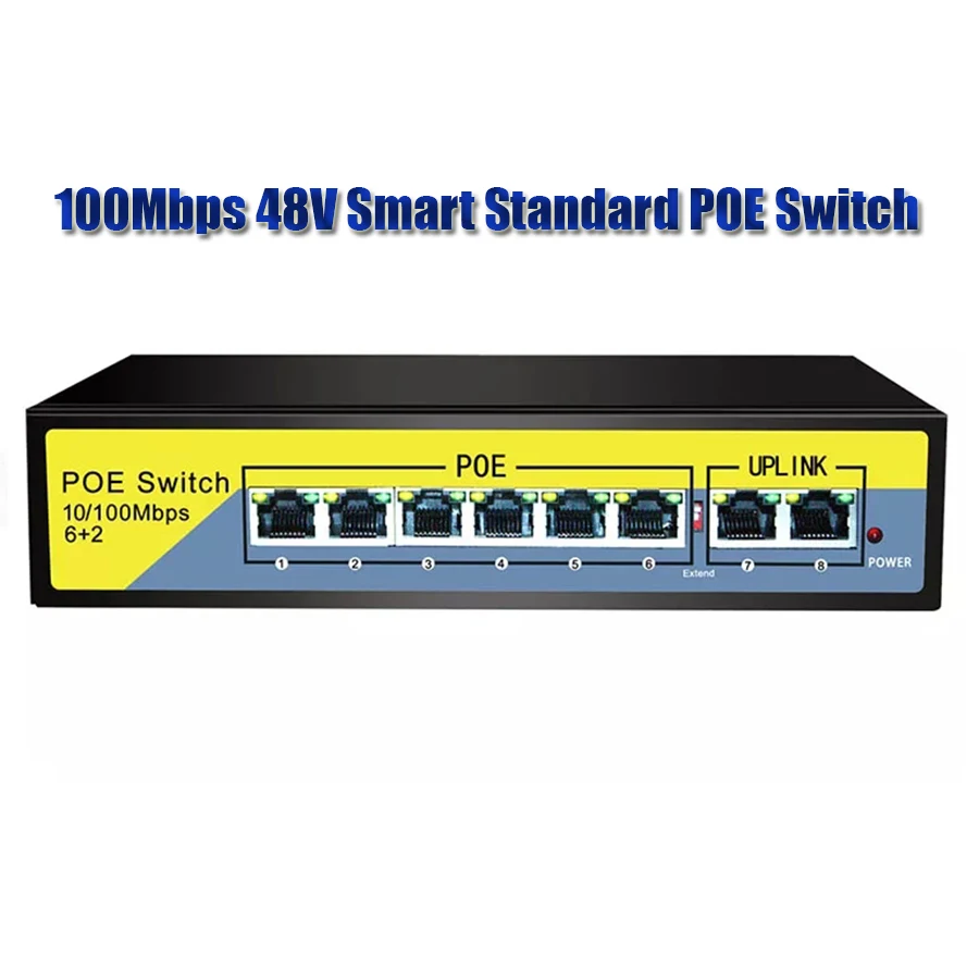 100Mbps 48V POE Switch AI Smart Switch 6Port POE +2UPLINK Ports  For IP Camera/Wireless AP/CCTV Camera