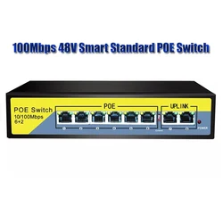 100Mbps 48V POE Switch AI Smart Switch 6Port POE +2UPLINK Ports  For IP Camera/Wireless AP/CCTV Camera