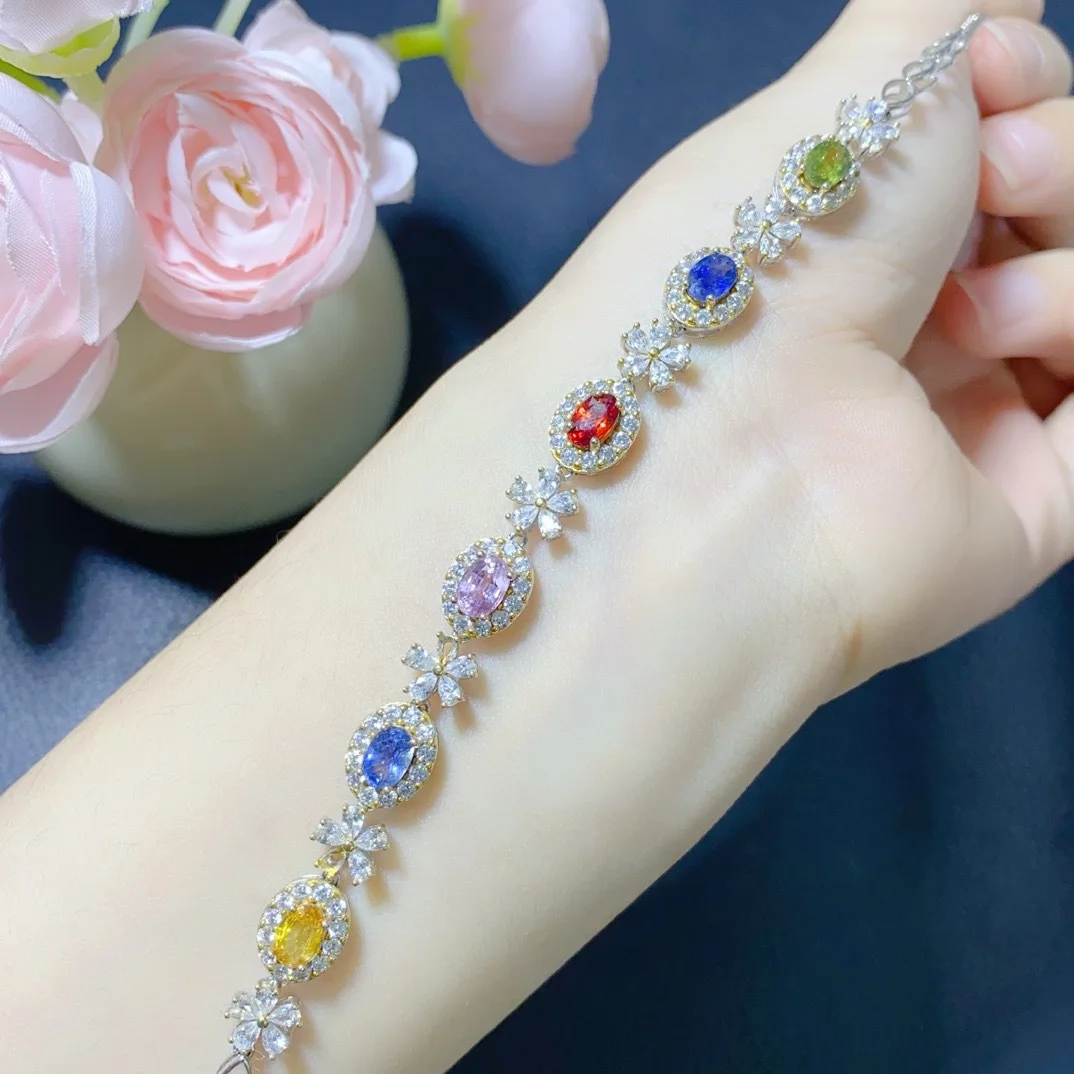 

Браслет из стерлингового серебра 925 пробы с сапфиром натурального цвета-4*6 мм, центральный камень, женские элегантные ювелирные изделия с драгоценными камнями, женский роскошный подарок