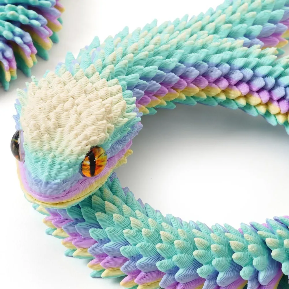 Realistic 3D Printed Snake Toy Multicolor Rotatable Simulated Snake Ornament PLA Home Decor Animal Simulation Model