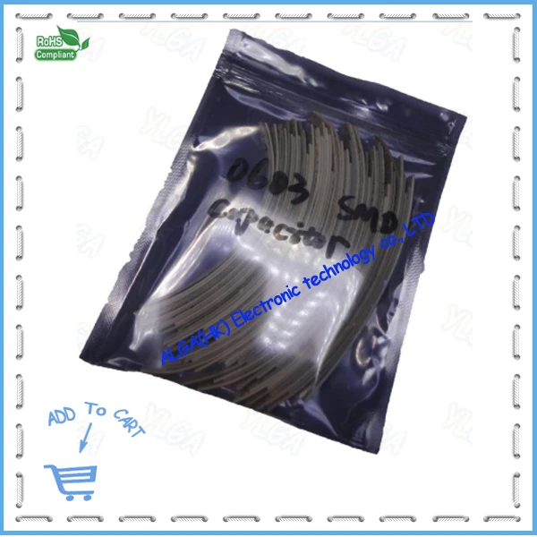 0603 SMD Capacitor assorted kit 52values*25pcs=1300pcs 1pF~1uF Samples kit Accuracy: 20%