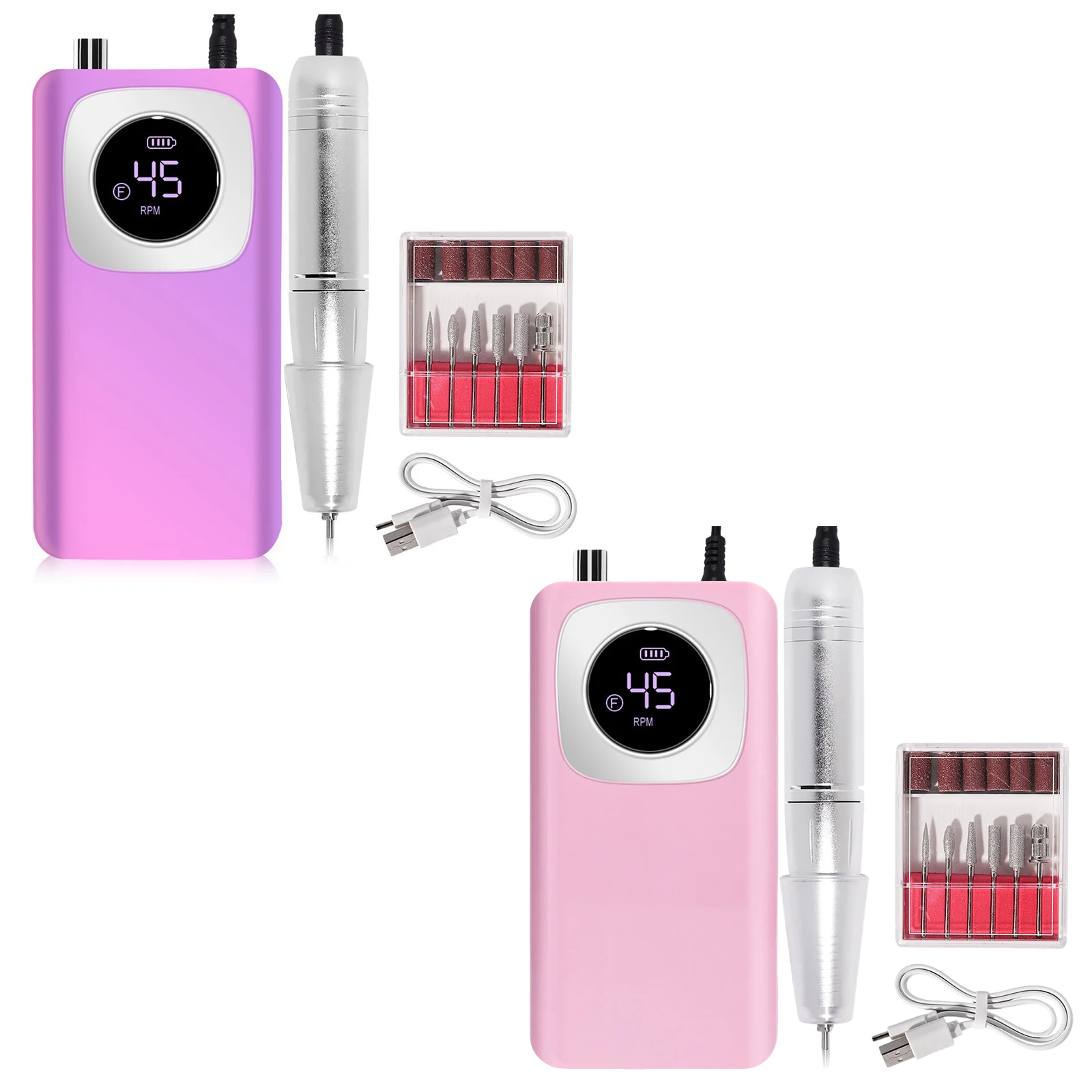 

Portable Nail File 45000RPM Rechargeable Cordless E-File with Bits Kit with LCD Display for Acrylic Gel Polishing Removing
