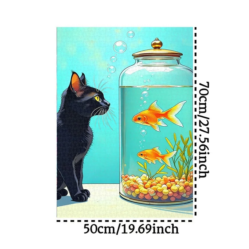 1000pcs Black Cat & Goldfish Puzzle - -Scale Challenge with Cute Feline & Fish Pieces, Premium Cardboard Brain- for s & Famili