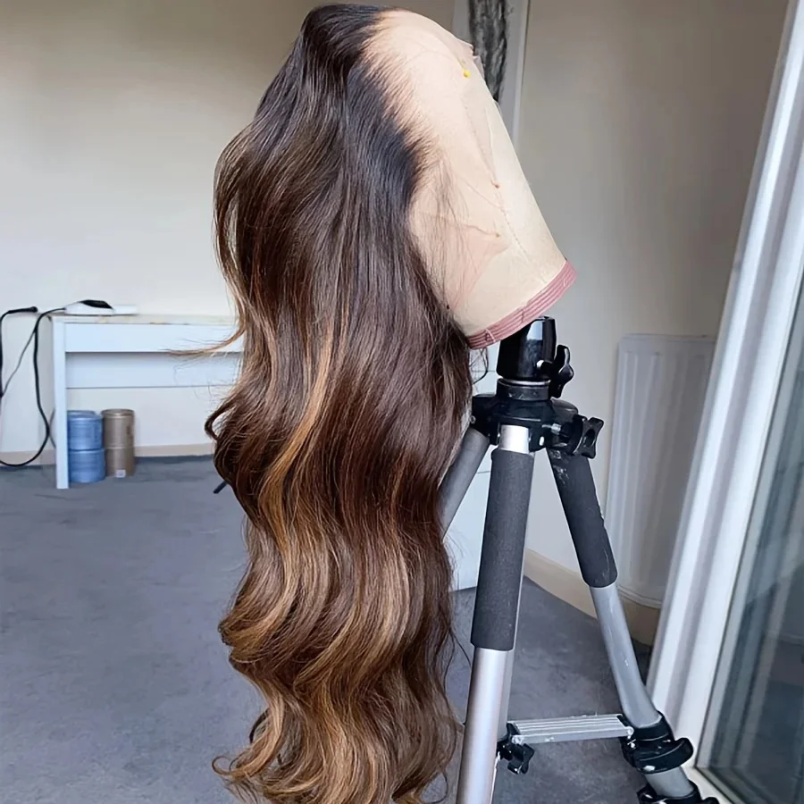 

Коричневый парик с мелированием, длинный, без клея, 28 дюймов, с эффектом Body Wave, 13x4, с HD-кружевной передней частью, предварительно сформированный, из синтетического волокна, реалистичный вид