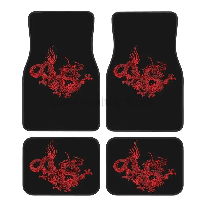 4-Piece Car Floor Mats Red Dragon Car Foot Mats Non-Slip Carpets with Rubber Backing Auto Accessories Decoration for Cars SUV