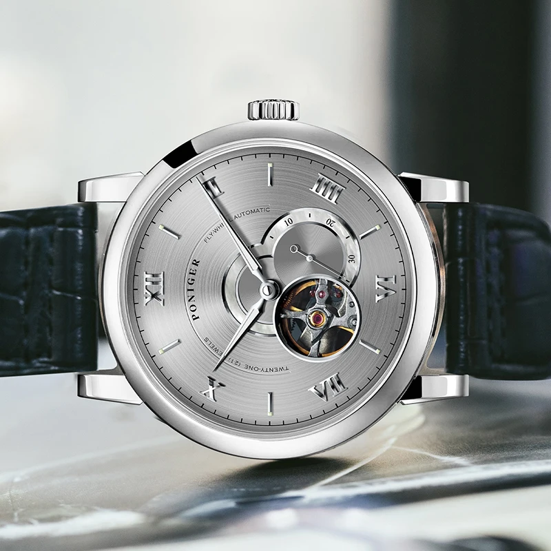 PONIGER Nuovo Stile MIYOTA Movimento Sottile Orologio Da Polso Da Uomo 41.5mm Classico Design Scheletro Luminoso Orologi Automatici