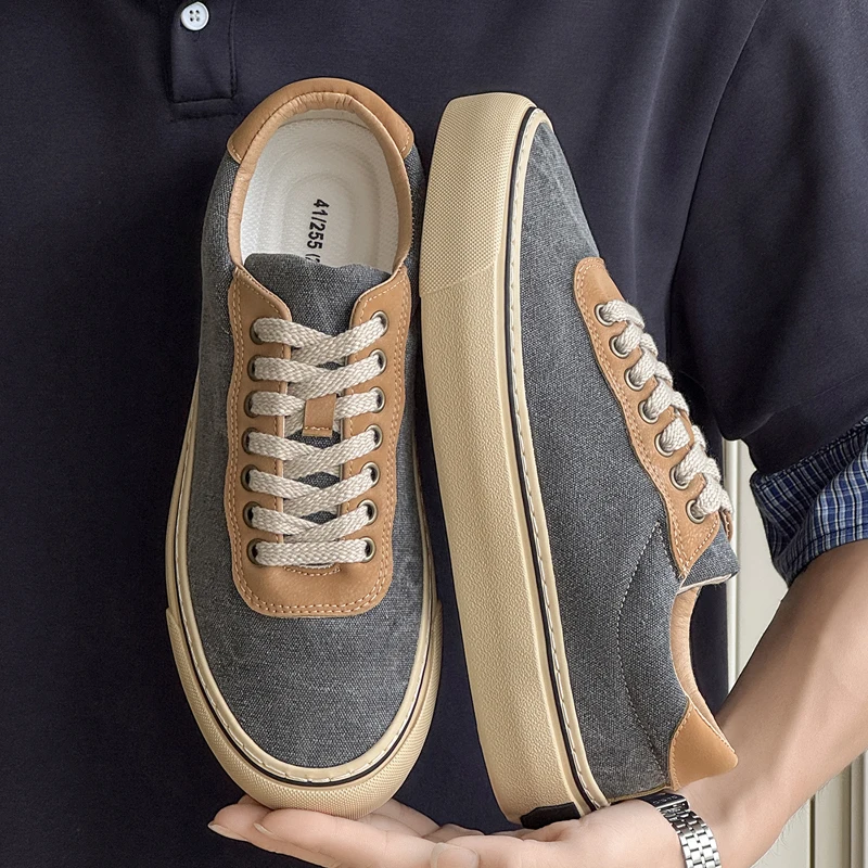 Men Fashion Woven Shoes Casual Outdoor Walking Lace Up Fit Comfort Flat Man Canvas Sneakers Male Footwear Low-Heel Minimalist 44