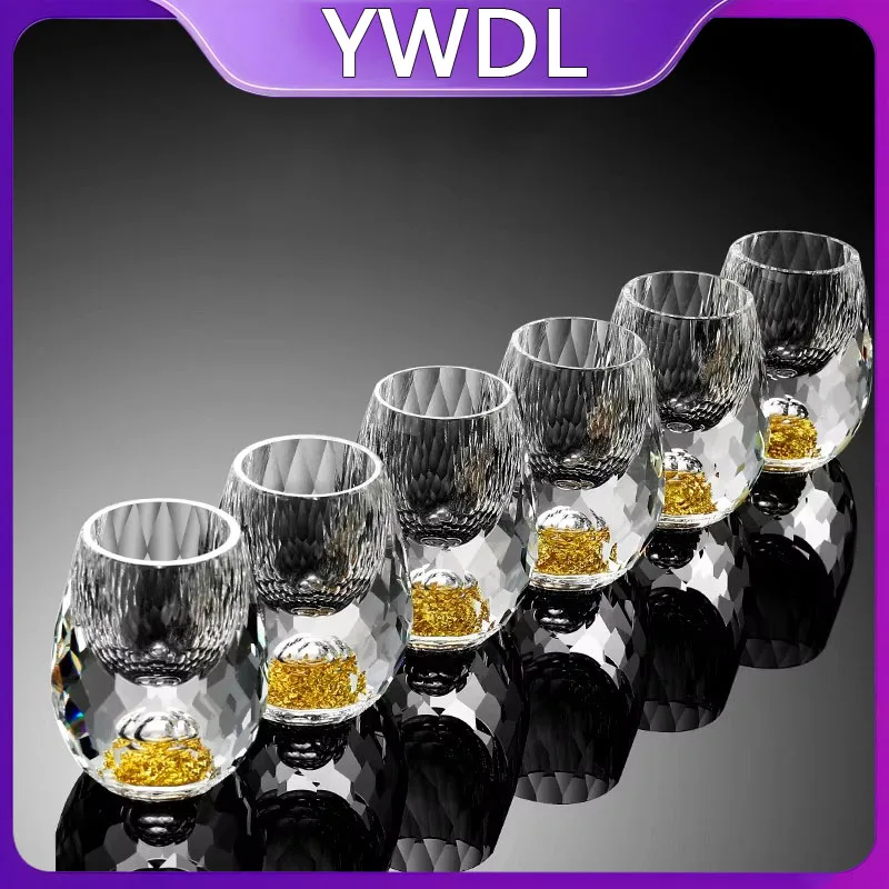 YWDL 6pcs 15ml Liquor Crystal Glasses Set Diamond Cutting Vodka Shot Glass Whiskey Sake Soju Brandy Tea Cup Wine Glasses