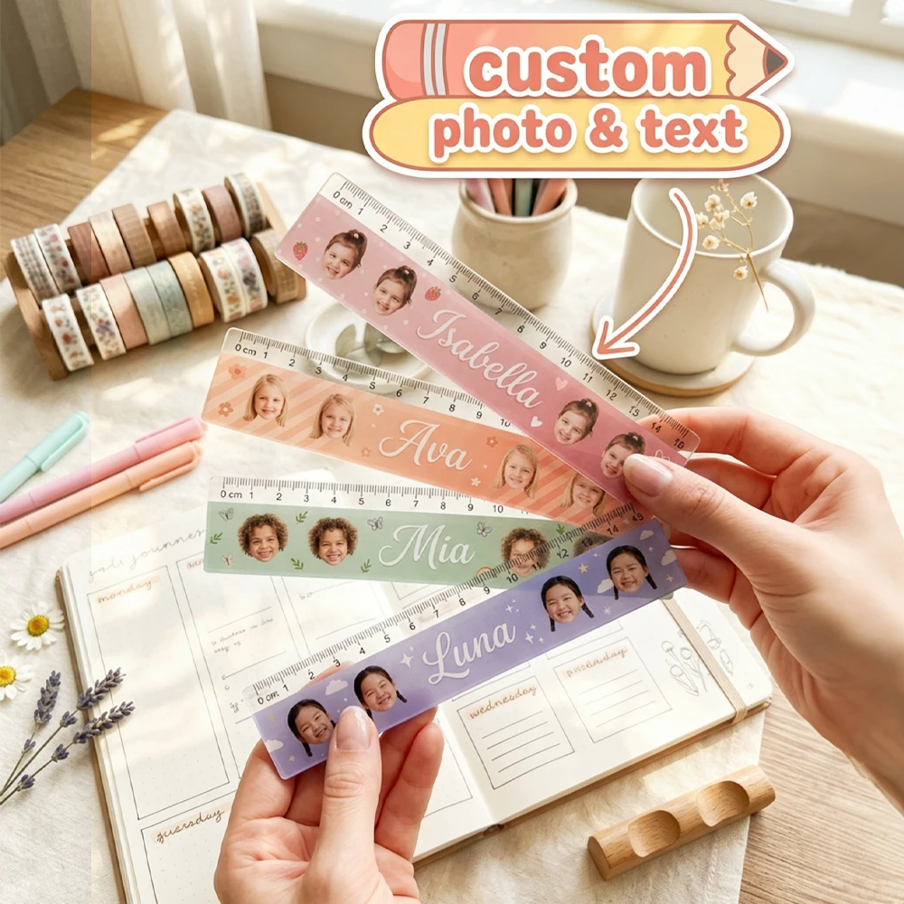 Custom Photo Name Acrylic Straight Ruler,Anti-lost Name Ruler,Cute Design,Children Birthday Gift,Desk Stationery,Party Favors