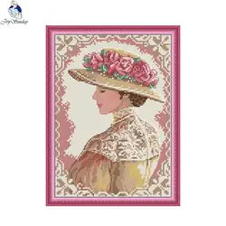 Joy Sunday kit punto croce stampati elegante signora con motivo a cappello Set da ricamo Aida14CT 11CT Count Canvas Fabric Home Decor