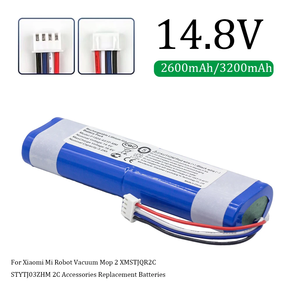 14.4V/14.8V 2600mAh/3200mAh Battery Pack For Xiaomi Mi Robot Vacuum Mop2 XMSTJQR2C STYTJ03ZHM 2C Accessories Replacement Battery