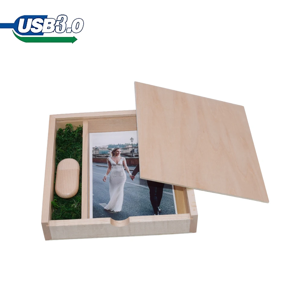 USB 3.0 Wood Photo Unique Album Box U Disk Pendrive 16GB 32GB Photography Gift Free LOGO (size 170*170*35 Mm)