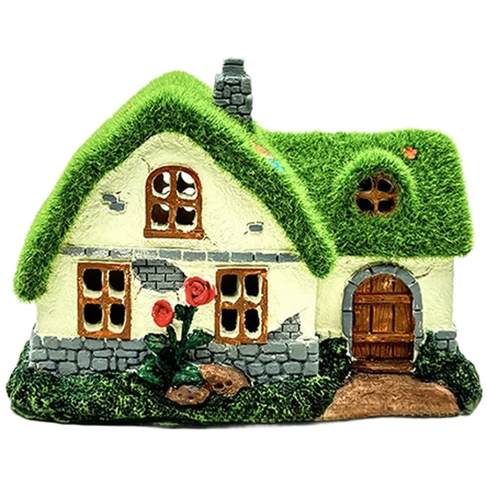Flocking Solar Resin House Garden Statue Outdoor Light Solar Powered Waterproof Decoration for For AMERICAN Style Garden