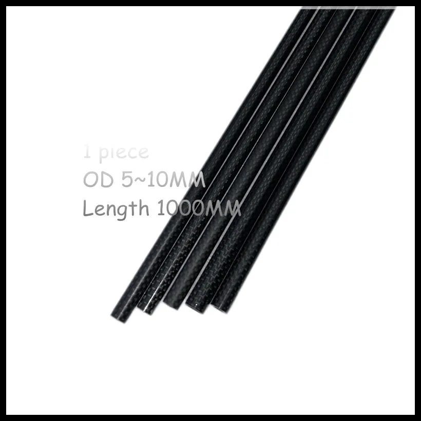 1 unidad de Tubo de Fibra de Carbono 3K de Alta Calidad, OD 5~10mm x Longitud 1000mm, Fabricado con Tejido de Fibra de Carbono 3K (Enrollado/Trenzado/Tejido), para Cola de Carbono